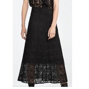 Zara XS Lace Crochet Midi Skirt Black A-Line Elegant Coquette Romantic Lined
